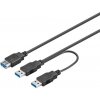 Kábel USB 3.2 Gen 1, A-A 2xM/F 0.3m, 5Gbps, predlžovací, čierny, Y-kábel, Extra napájanie