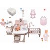 Set domček pre bábiku Large Doll's Play Center Natur D'Amour Baby Nurse Smoby a spací vak s fľaškou plienkami klokankou a 32 cm bábikou