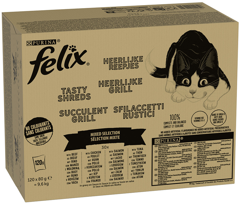 Felix Tasty Shreds miešaný výber v omáčke 120 x 80 g