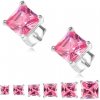 Šperky eshop - Puzetové náušnice, striebro 925, ružový štvorcový zirkón S53.05 - Veľkosť zirkónu: 3 mm
