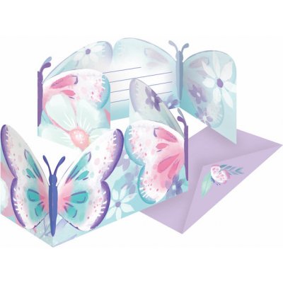 Amscan Pozvánky s obálkami Motýlik pastelový