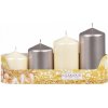 Sviečky adventné STUPŇOVITÝ MIX metal lesk béžová/šampaň, pr. 5 x 6/7,5/9/10,5cm
