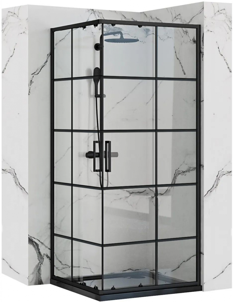 Rea - Concept sprchový kút s posuvnými dverami 90 (dvere) x 90 (dvere) x 190 cm, 5mm číre sklo, čierny profil, REA-K5478