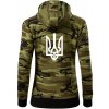 Ukrajina trojzubec veľký - Mikina dámska trendy zipper s kapucňou - M ( Zelený maskáč )