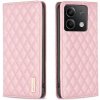 Peňaženkové kožené puzdro Diamond Lattice na Xiaomi Redmi Note 13 4G - Ružová
