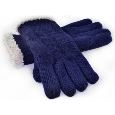 Emi Ross ER 2106B blue dámske pletené rukavice s lemom z ovčej vlny vzor osmička tmavomodrá
