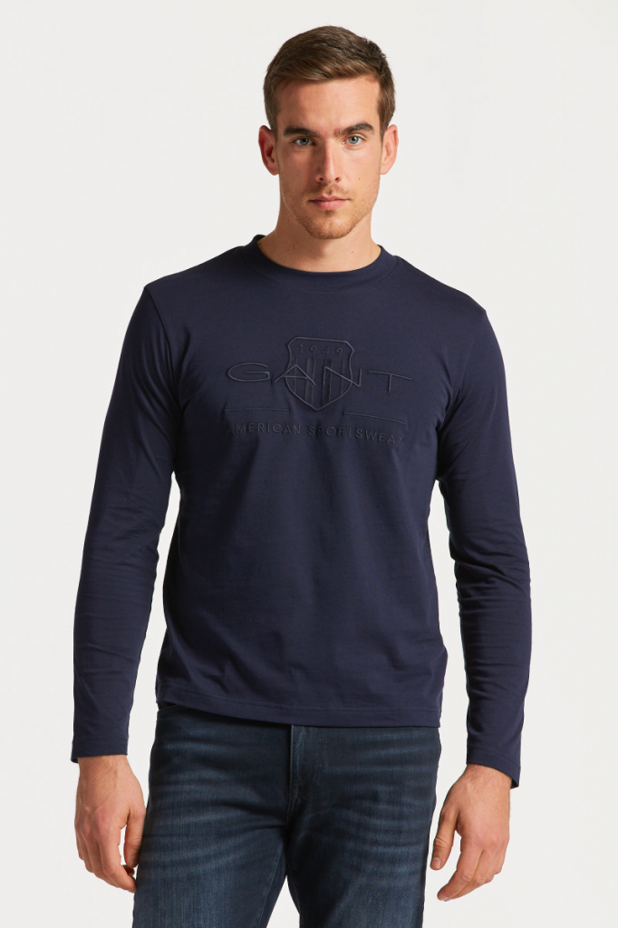 Gant tričko Reg Tonal Shield LS modré
