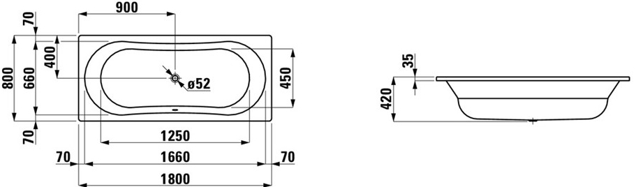 Laufen Thallium 180 x 42 cm H2250900000401