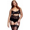 Baci súprava čipkovaná podprsenka & korzet & nohavičky Queen Size čierna čipkovaná