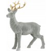 Skandi Dekoračný jeleň so zlatými parohmi – sivá soška z velúrového povrchu 22,5 cm