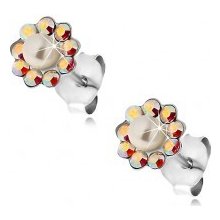 Preciosa Šperky eshop náušnice zo striebra kvietok z dúhových krištálikov a perličky PC27.05