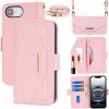 AppleKing flipové puzdro s popruhom v štýle listovej kabelky pre iPhone 16e - ružové - možnosť vrátiť tovar ZADARMO do 30tich dní