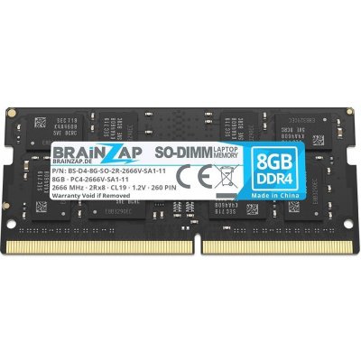 BRAINZAP 8GB DDR4 RAM SO-DIMM PC4-2666V-SA1-11 2Rx8 2666 MHz 1,2V CL19 Pamäť pre notebooky UnbuffeČervená Non-ECC