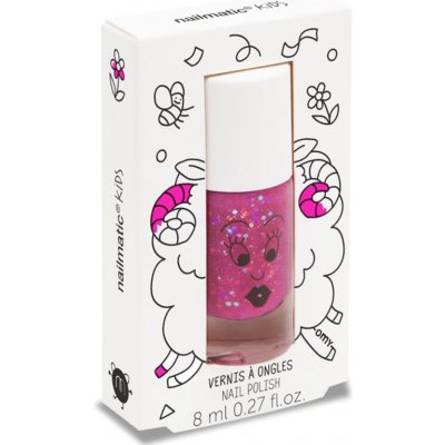 Nailmatic Kids lak na nechty pre deti odtieň Sheepy - transparent glitter raspberry 8 ml