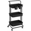 Čierna mobilná regálová jednotka s 3 policami a organizérmi