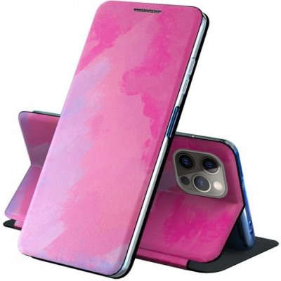 Púzdro AppleKing flipové ochranné puzdro so vzorom vodovéch farieb iPhone 13 Pro - fialové