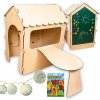 FunPlay Drevený detský domček s kriedovou tabuľou a stolíkom 86x137x105cm