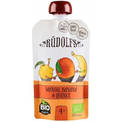 Rudolfs BIO Ovocný bezlepkový príkrm Mango, banán a dule 110 g