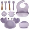 INKA Silikónový riad pre deti XXL sada krab fialová 9 ks