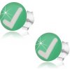 Šperky eshop - Puzetové náušnice zo striebra 925, zelené pozadie, biela fajka, glazúra SP14.21