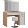 Vicco Vanity table Adela, With LED mirror & stool, Biela/Natural Rockford Hickory