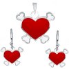 Šperky eshop - Strieborný 925 set náušníc a prívesku - červené pirátske srdce Q1.2