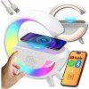 LED stolná lampa RGB s indukčnou nabíjačkou, BT reproduktorom, rádiom a budíkom