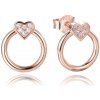 MINET Rose gold strieborné náušnice KRÚŽKY so srdiečkami
