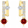 Šperky eshop - Náušnice v žltom 9K zlate - dva pásiky, oranžovočervený granát, číre zirkóny S2GG63.25