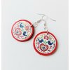 Červené folklórne visiace náušnice kruhy (Drevené folklórne náušnice farebné kruhy )