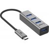 AlzaPower Metal USB hub USB-C (M) na 4× USB-A 3.0 (F) vesmírne sivý