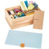 Box-organizér na drobné šijacie potreby drevený svetlý veľ. S s modrým vekom