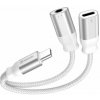 Nabíjací audio adaptér swissten textile usb-c (samec) / usb-c (samica) a 3,5mm aux 0,12 m biely 73502304