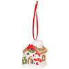 Dekorácia MagicHome Vianoce, Domček so snehuliakom, LED, terakota, závesný, 5,8x5x7 cm