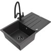 Mexen Bruno, 1-komorový granitový drez 795x495x200 mm a drezová batéria Duo, čierna škvrnitá, 6513-76-671701-70-B
