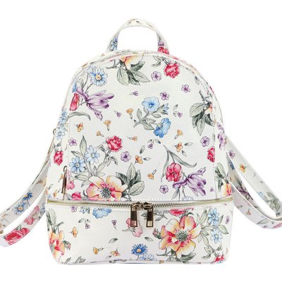 Kvetovaný dámsky kožený ruksak