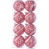Gule MagicHome Vianoce, 8 ks, 6 cm, červené s bielym ornamentom, s glitrami, na vianočný stromček