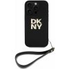 DKNY PU Leather Stack Logo Wrist Strap Zadní Kryt pro iPhone 16 Pro Black
