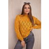 High-neckline sweater with diamond mustard pattern oranžová One size Kesi 5907302253071