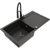Mexen Leo, granitový drez 900x500x190 mm, 1-komorový a drezová batéria Aster, čierna-zlatá metalíza, 6501-75-73450-70-B