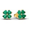 Zlátené napichovacie náušnice PANDORA Zelený štvorlístok pre šťastie 264500C01