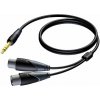 Procab CLA709/1,5 - 1x Jack 6.3 - 2x XLR M+F - 1.5m