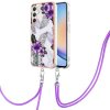Gumený kryt Electroplating Lanyard na Samsung Galaxy A25 5G – Fialová kvetina