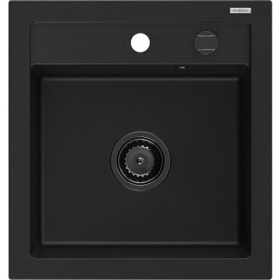 MEXEN/S MEXEN/S - Vito granitový drez 1-miska 520 x 490 mm, čierny, čierny sifón 6503521000-77-B