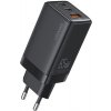 USAMS US-CC180 GaN rýchlonabíjací adaptér s portami 2x USB-C / USB-A - 65W - čierny - možnosť vrátiť tovar ZADARMO do 30tich dní