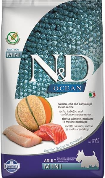 N&D Dog Ocean GF Adult Mini, Salmon, Cod & Cantaloupe melon 2,5 kg