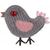 NÁŠIVKA háčkovaná dekorácia vtáčik sivá ružová