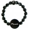 Glosery korálkový prsteň s medailónom Mama, krištále 3mm Krištále Swarovski: čierne, Veľkosť: 50 mm, Medailón: Mama - strieborný - 8mm