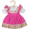 Bigjigs Toys Ružové šaty s pruhovaným lemovaním pre bábiku 34 cm