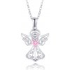 MINET Strieborný náhrdelník anjel s ružovým zirkónom